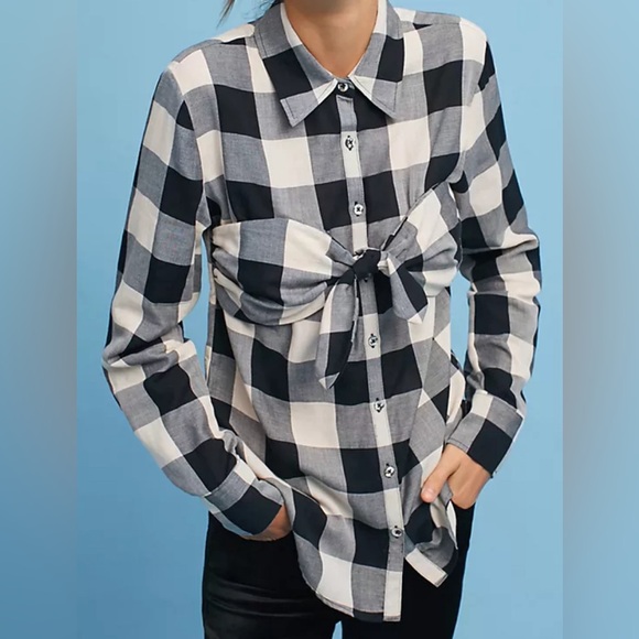 Mara Hoffman black and white plaid tie-front button down shirt - Picture 4 of 4